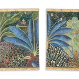 Painted canvas depicting monkeys on a fruit tree. Contemporary.