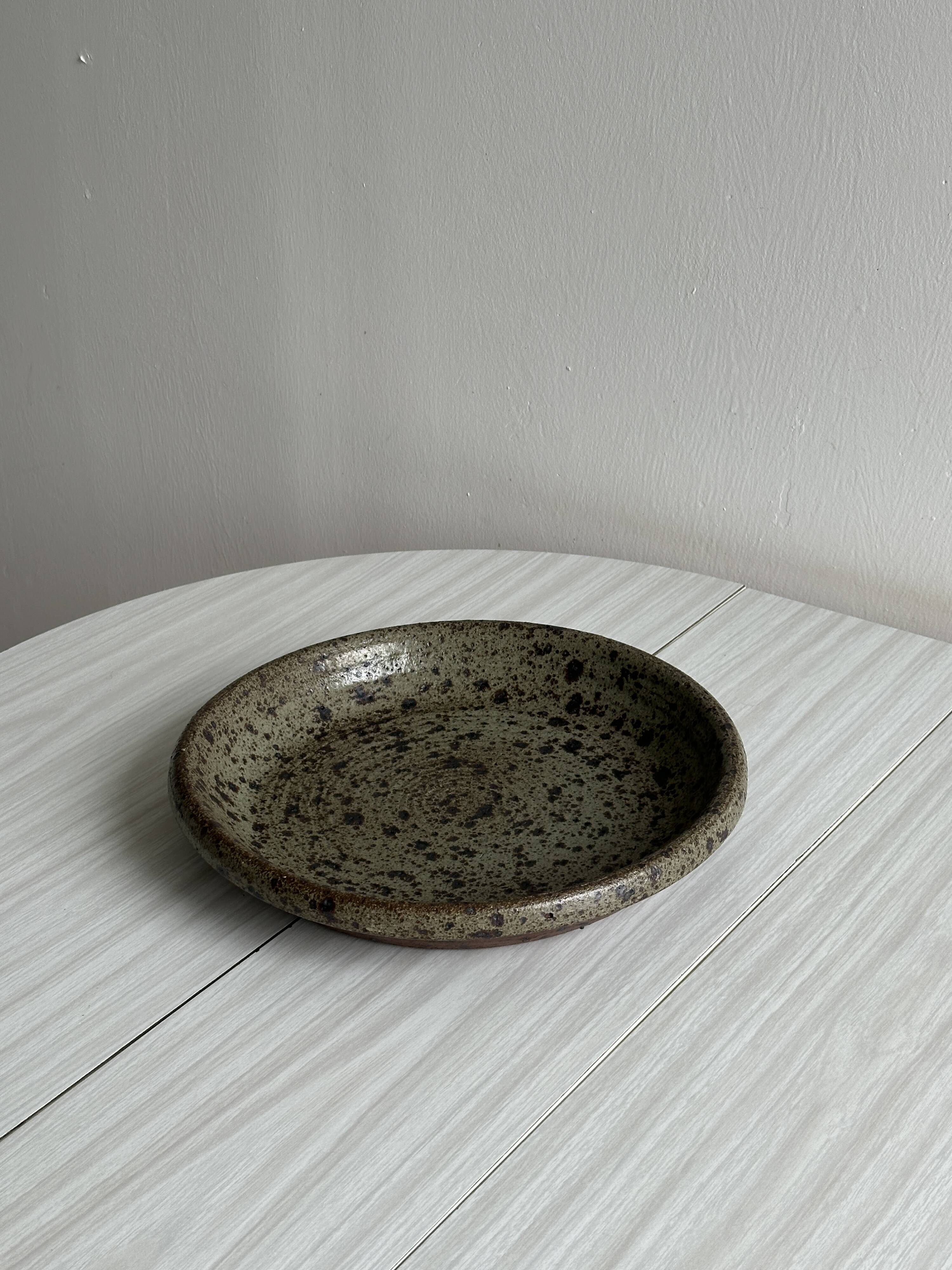 Large antique pyrite stoneware dish