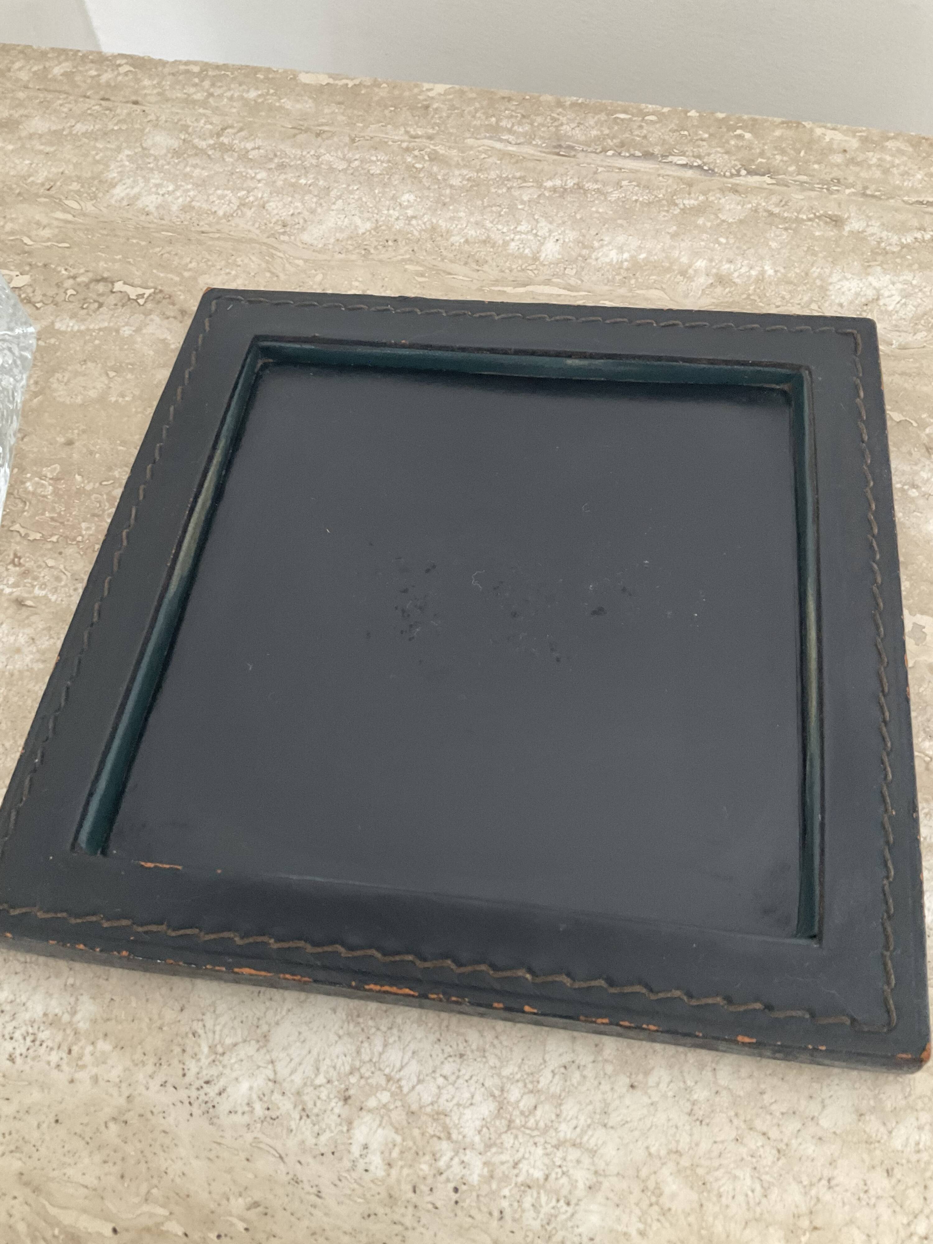 Empty ashtray vintage leather and glass pocket