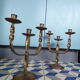 Pair of brutalist bronze candle holders