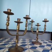 Pair of brutalist bronze candle holders