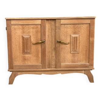 Buffet art déco en chêne massif brut et placage, 2 portes, 2 tiroirs, rénové