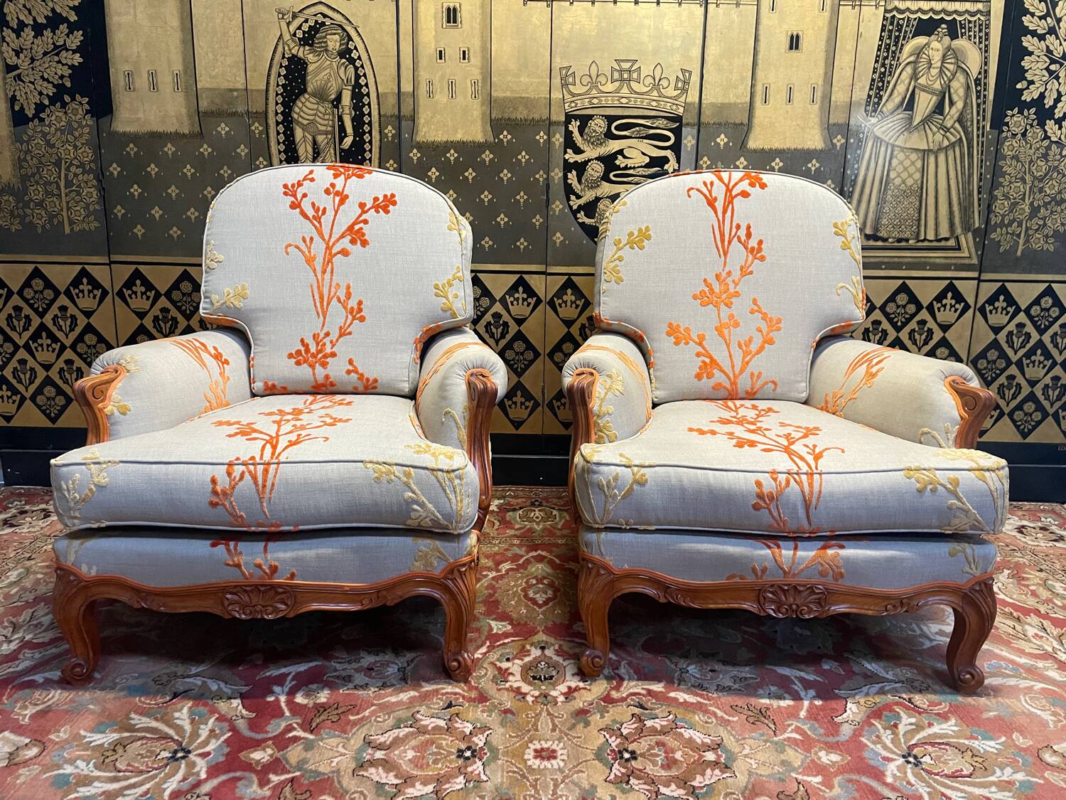 Pair of Louis XV style bergere armchairs