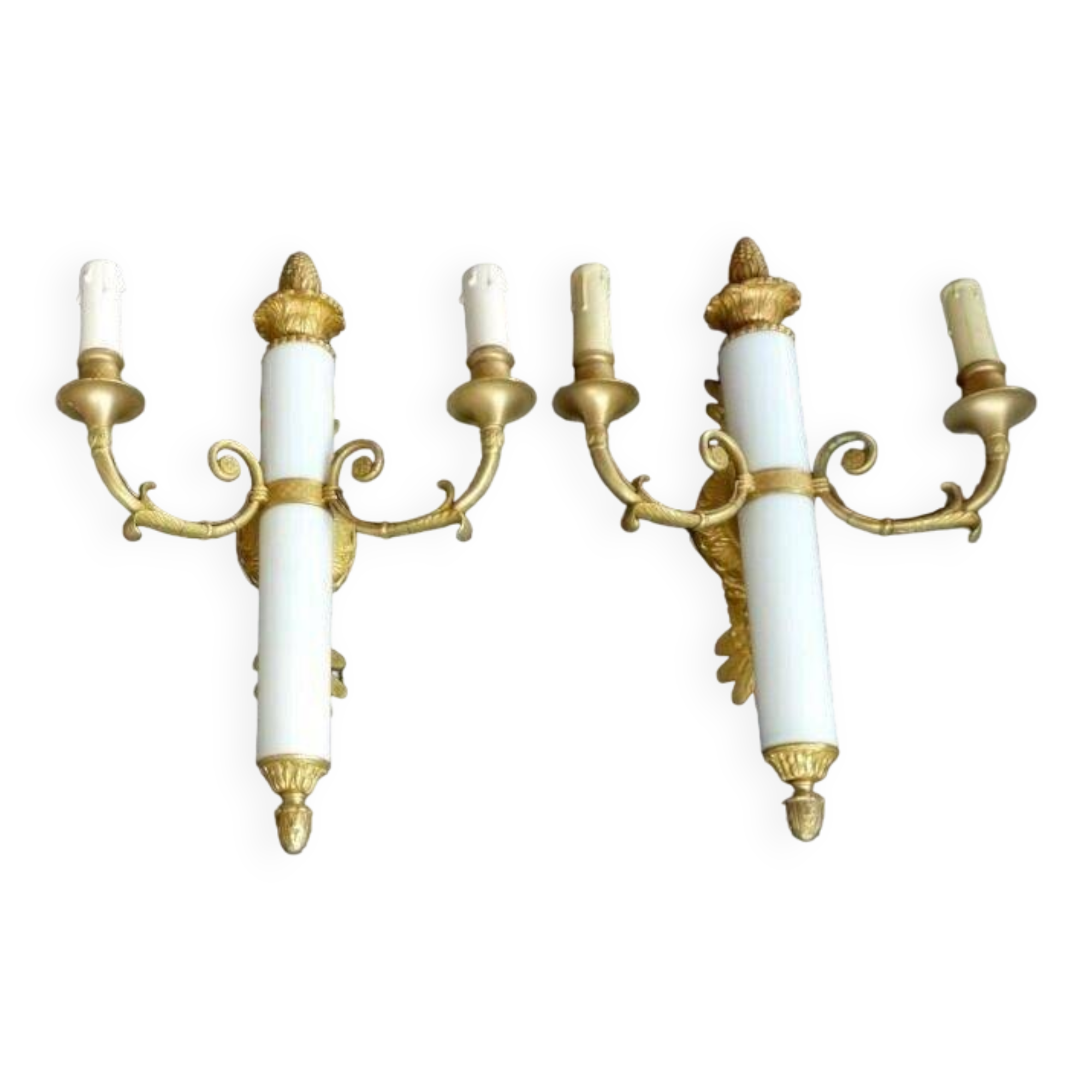 2 gilt bronze empire restoration porcelain wall lights sconces