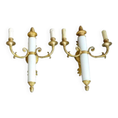 2 appliques murales bronze doré empire restauration porcelaine sconces