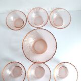 Set of 6 bowls and a salad bowl in Arcoroc Rosaline Vintage glass