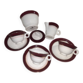 Service à café vintage pour 3 personnes blanc crème et liseret bordeau doré