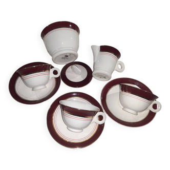 Vintage coffee service for 3 people in cream white with gold burgundy edging