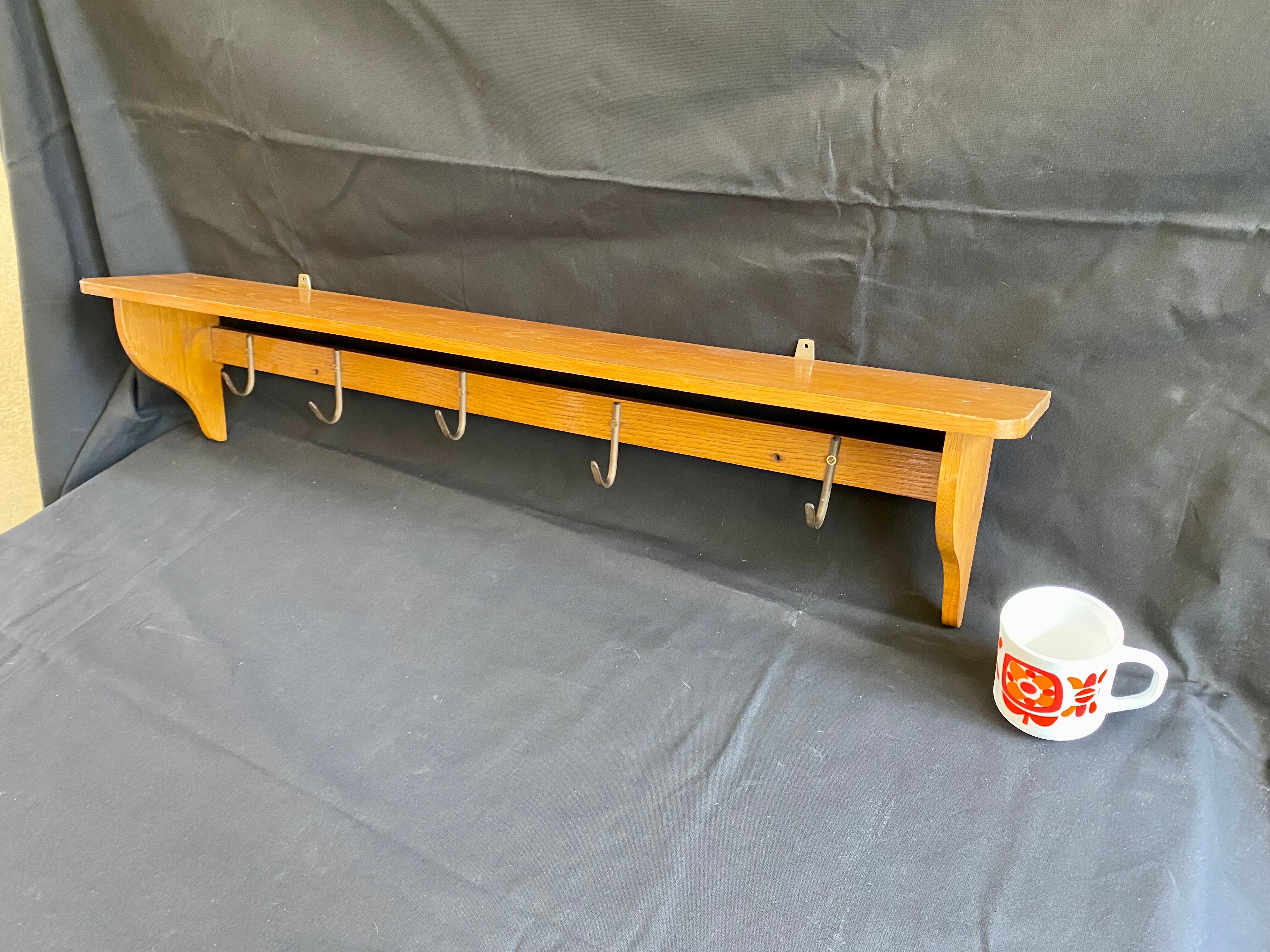 Kitchen shelf French artisanal work vintage 60s solid oak and copper