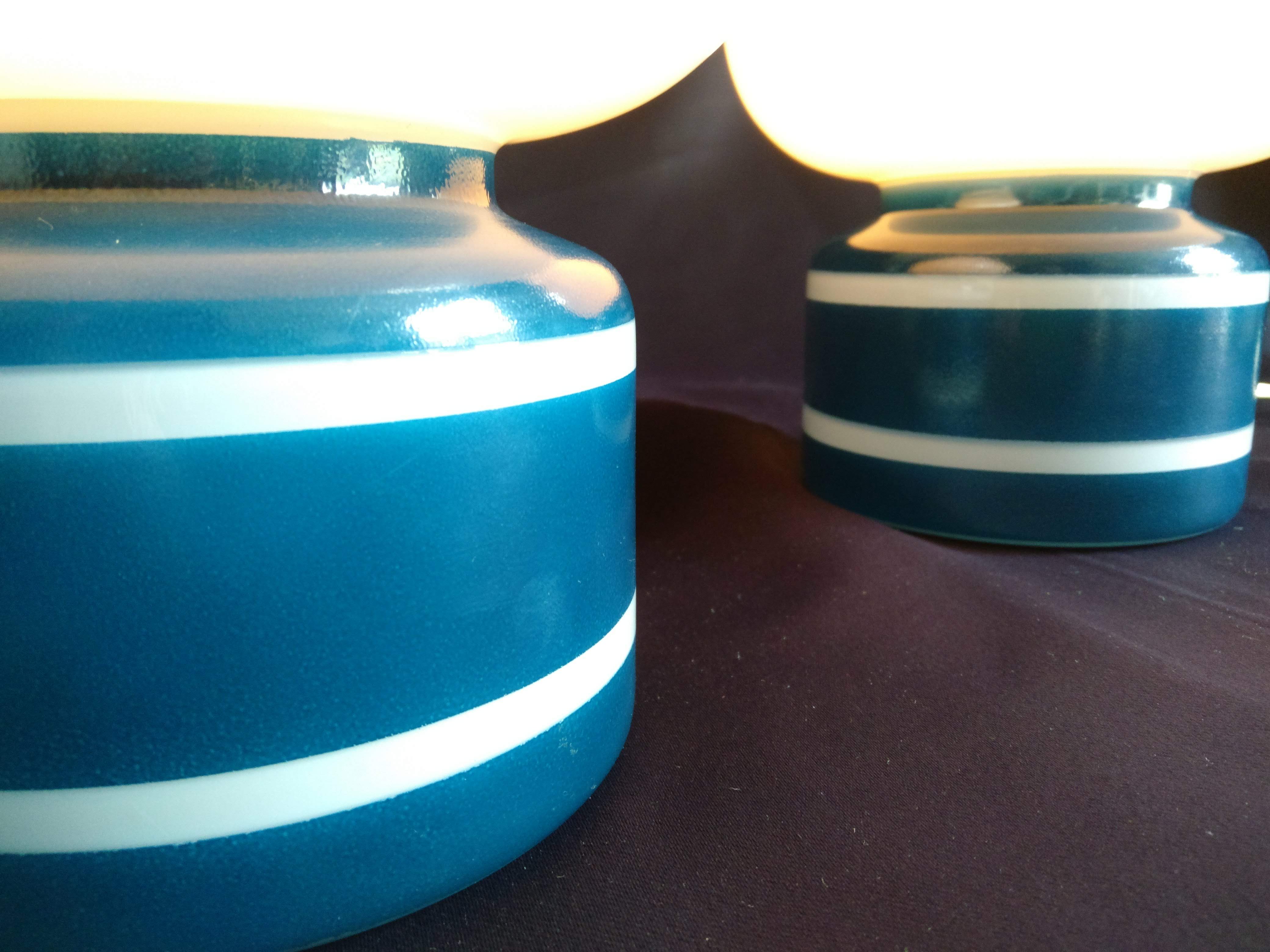 Pair of duck blue and white opaline lamps