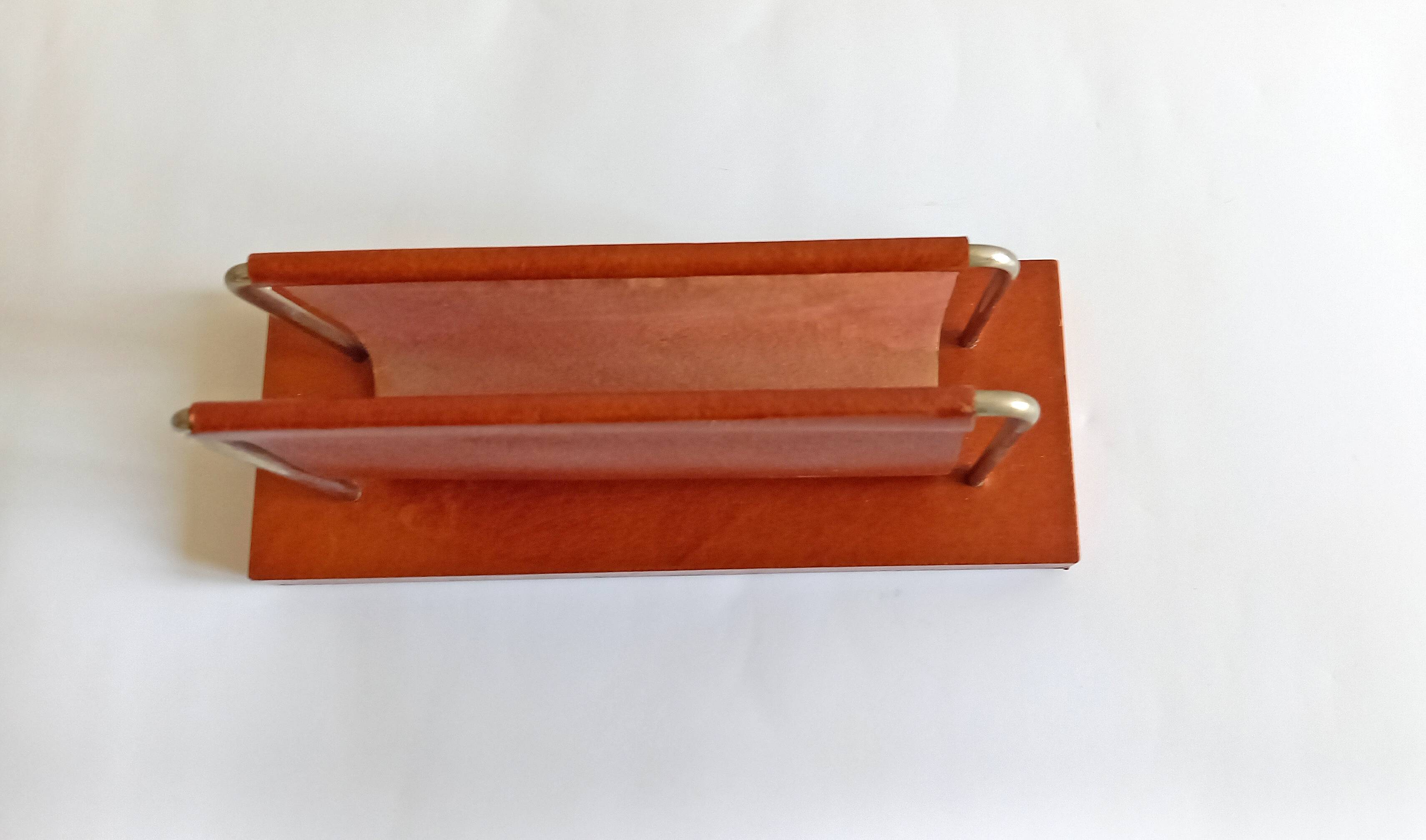 Old Mail holder / Office letter holder All leather Vintage 1960s