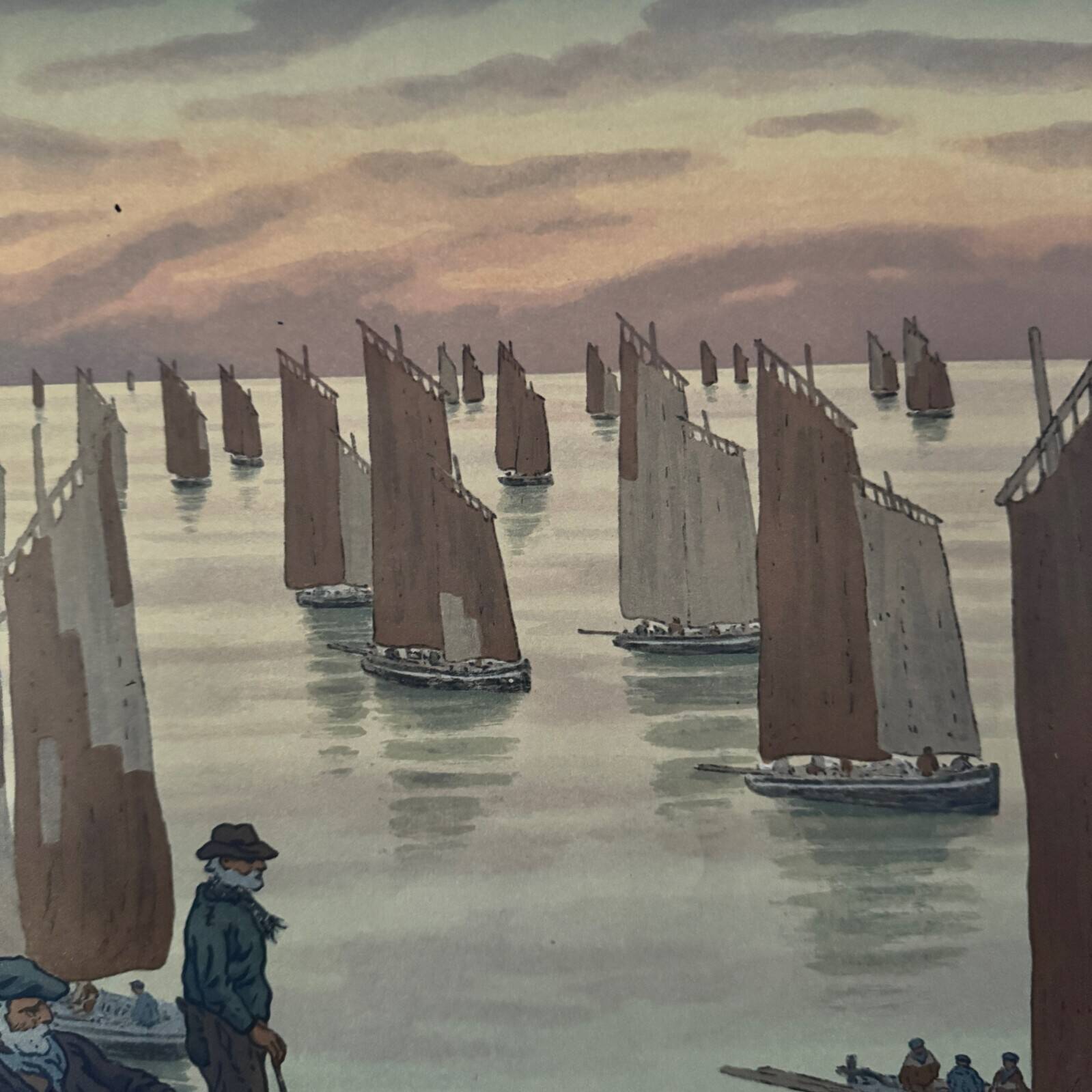 Lithograph by Henri Rivière In the Wind of Noroît - The Old People