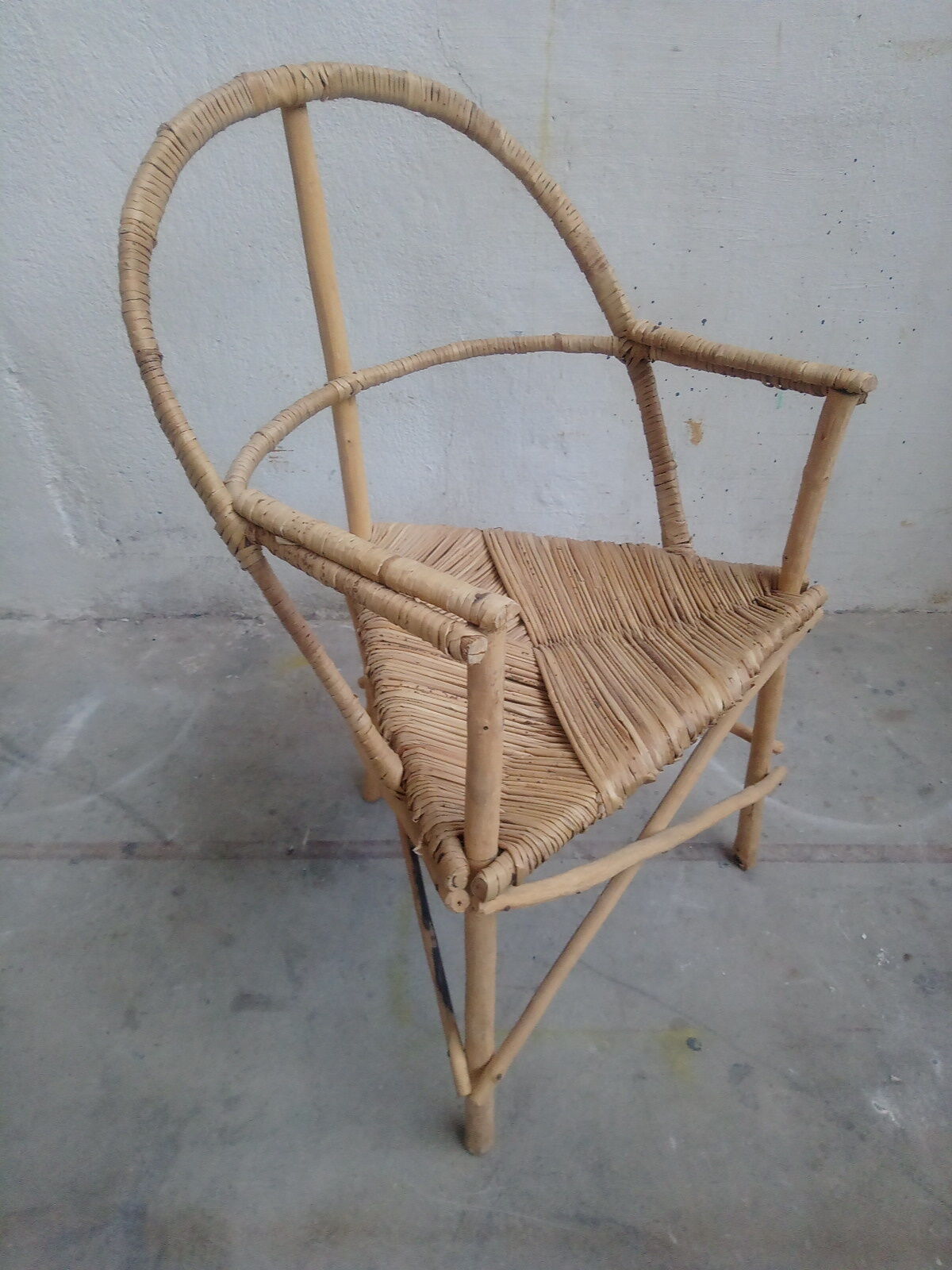 Set of 4 armchairs vintage wood and rattan