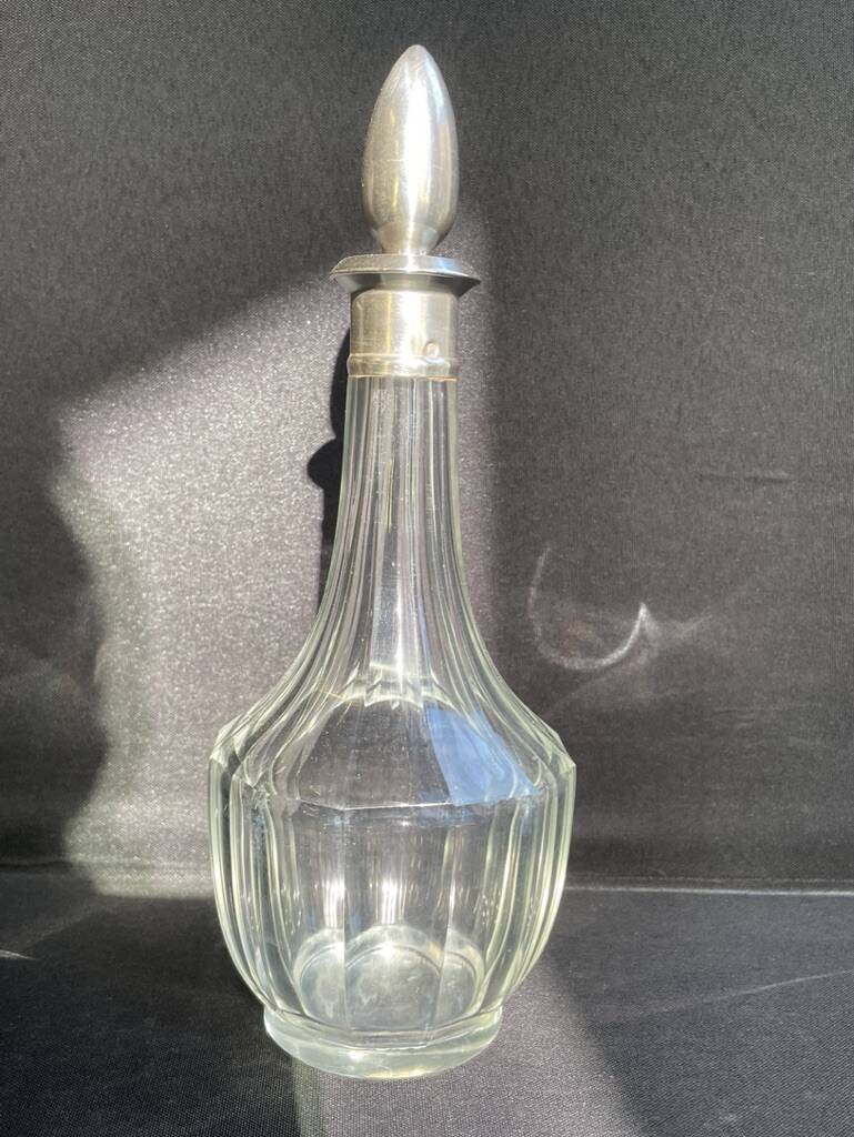 Liqueur carafe cut crystal and hallmarked silver Head of Minerva