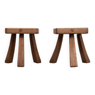 Set rustic Stools . Solid Oak wood . 1960s Holland