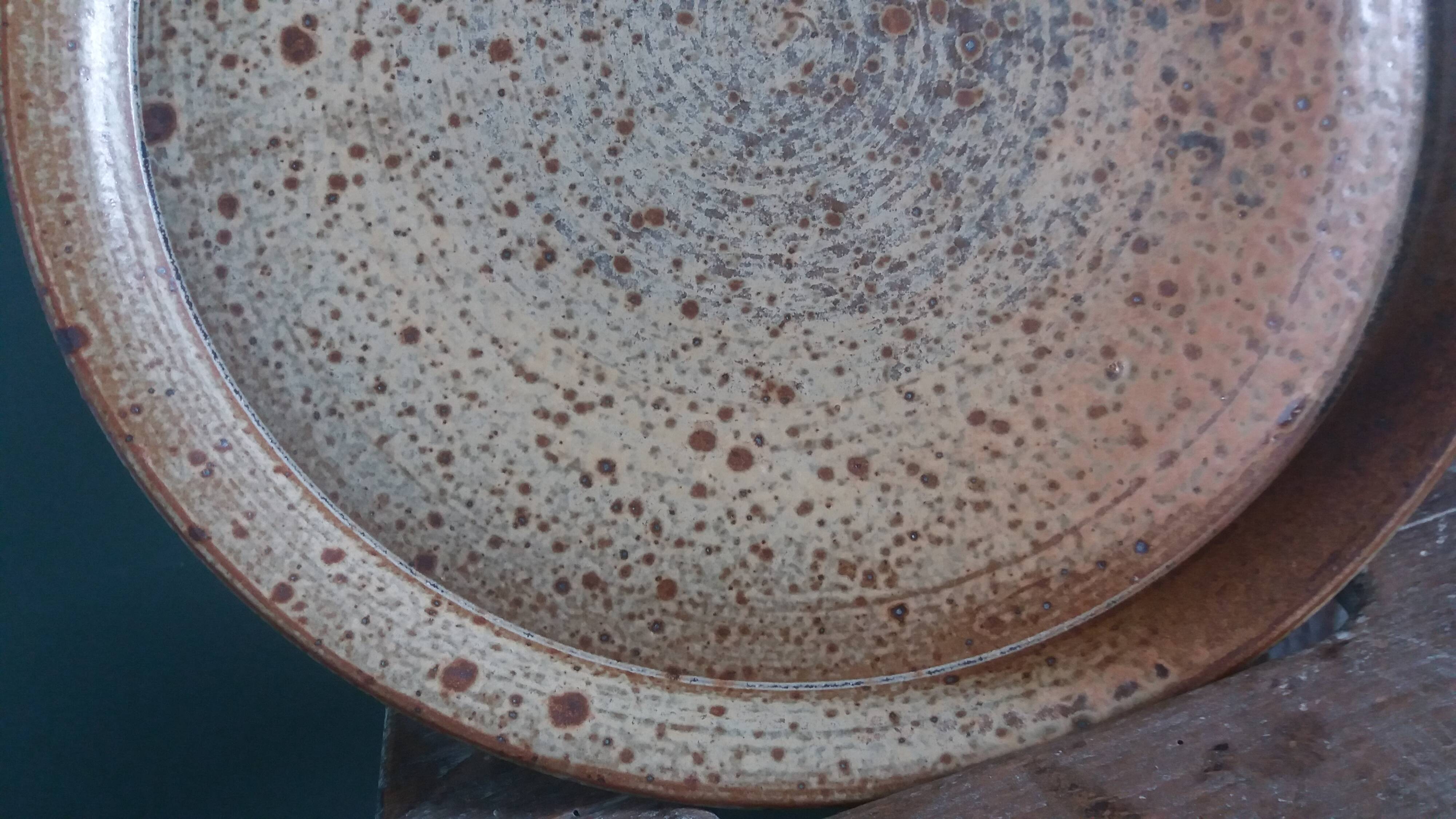 Stoneware cheese bell and platter from Puisaye, signed Jean-Pierre Prud’hom