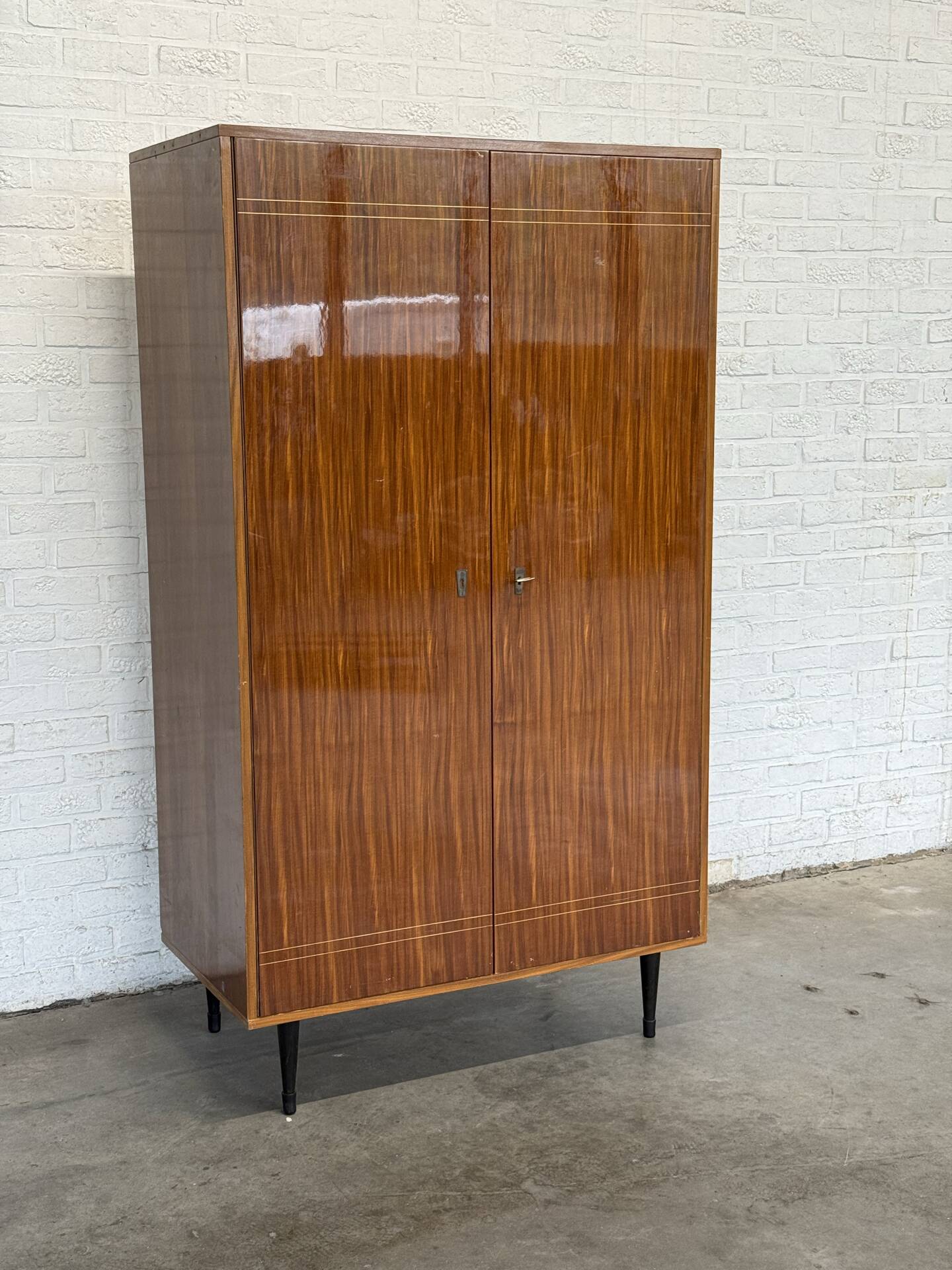 Vintage RVD Belgian Mid-Century Wardrobe — Lacquered Rosewood Veneer &