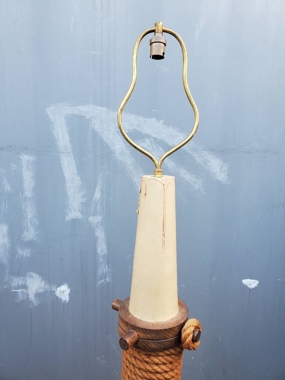 Turned wood and rope floor lamp in the Charles Dudouyt style