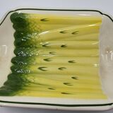 Salins earthenware slip dish decorated with asparagus, French, yellow and green, 20th century
