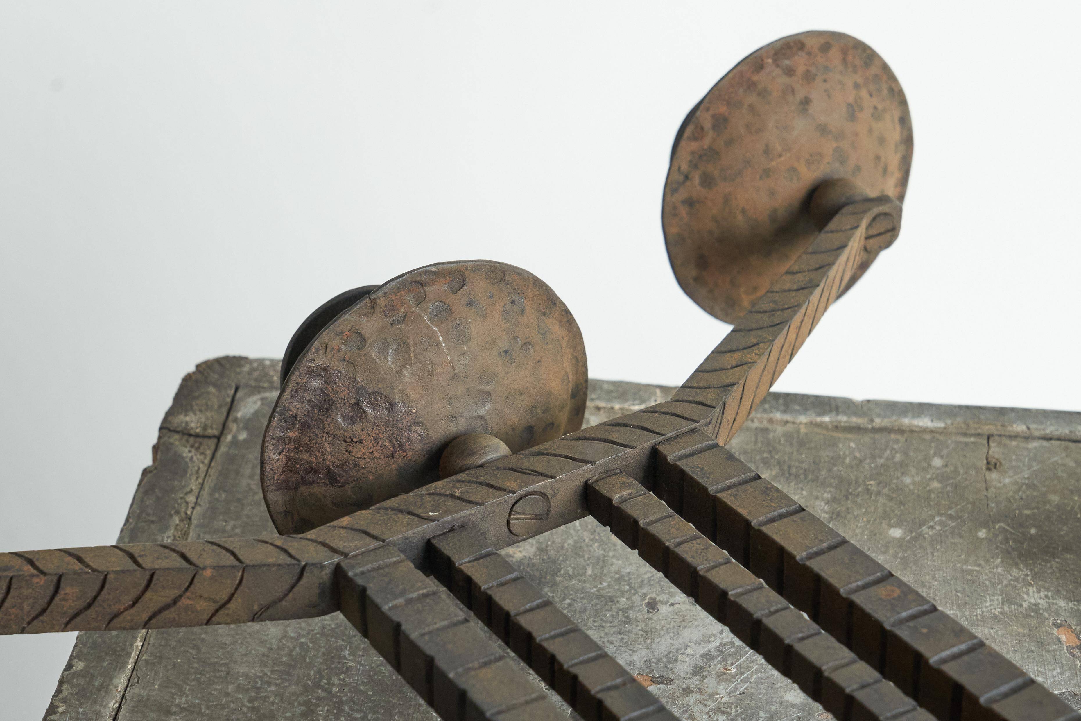 Art Deco pair of candle holders in wrought iron and stone