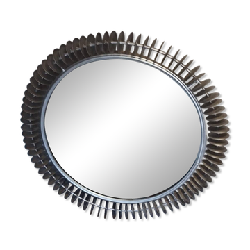Large brutalist sun-type mirror, round, handmade - Folk Art