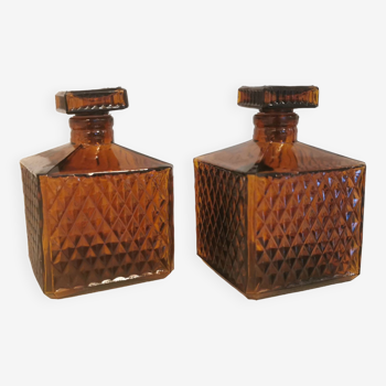 Set of 2 amber-colored carafes