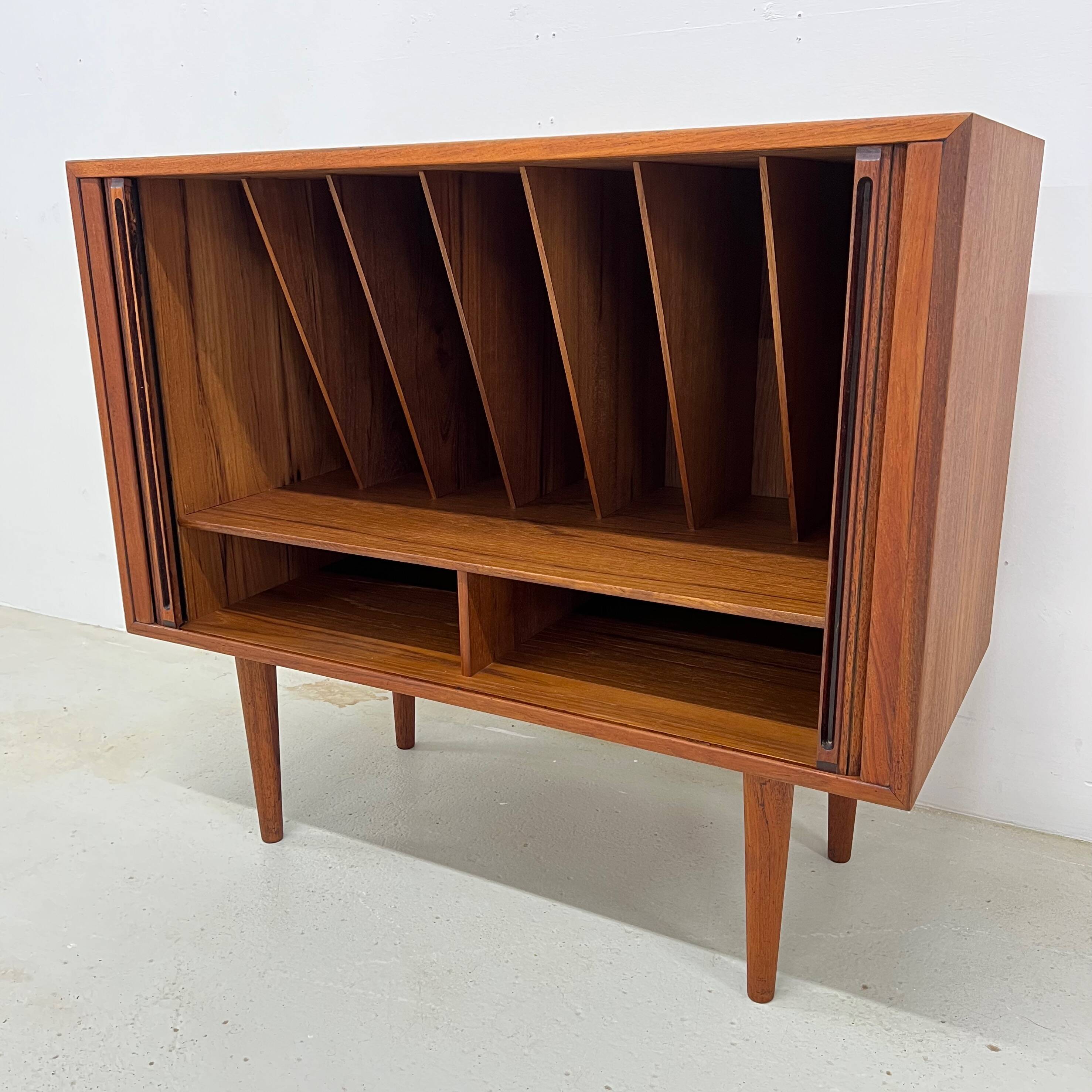 Kai Kristiansen Teak Tambour Door LP Record Cabinet, 1960s.