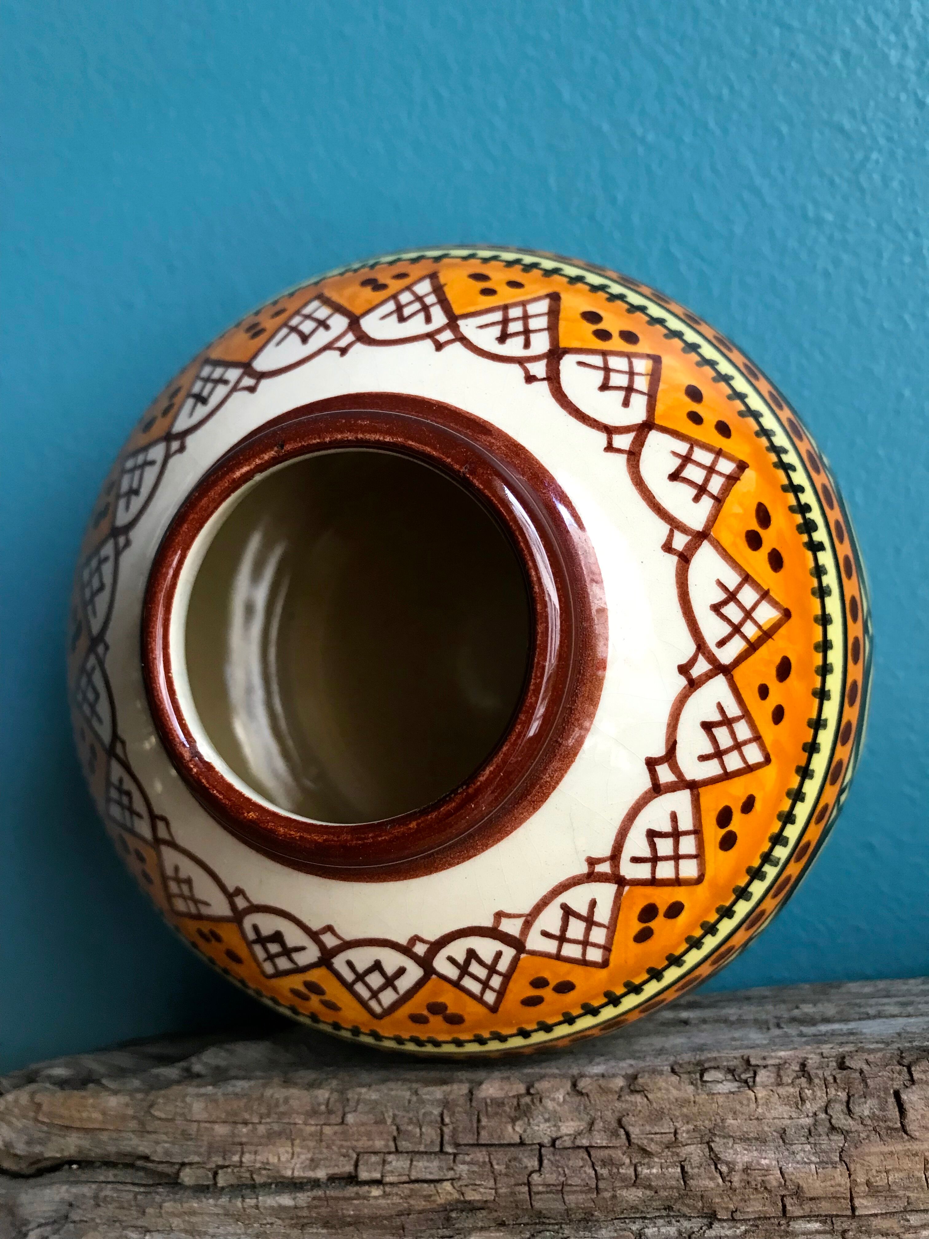 Quimper Henriot spinning top ball vase vintage soliflore art deco 1930 1940 celtic patterns orange black