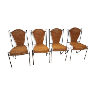 Chaise vintage en osier et acier noir