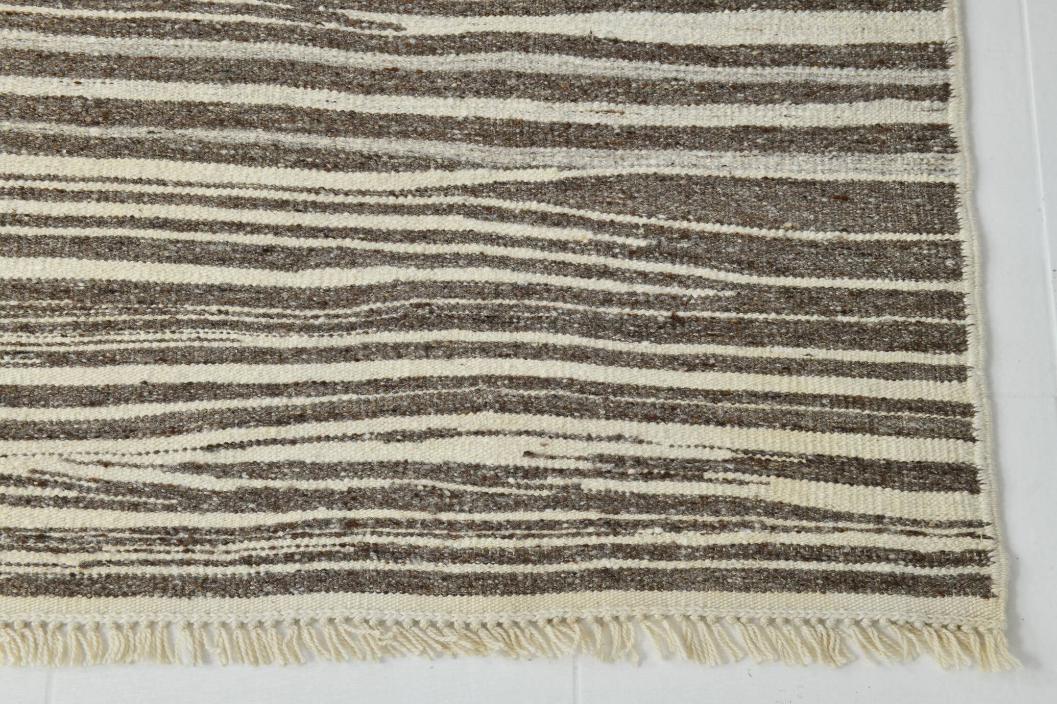 8x11 Kilim Beige and Faded Brown Distressed Handwoven Kilim Rug, 237x323 Cm