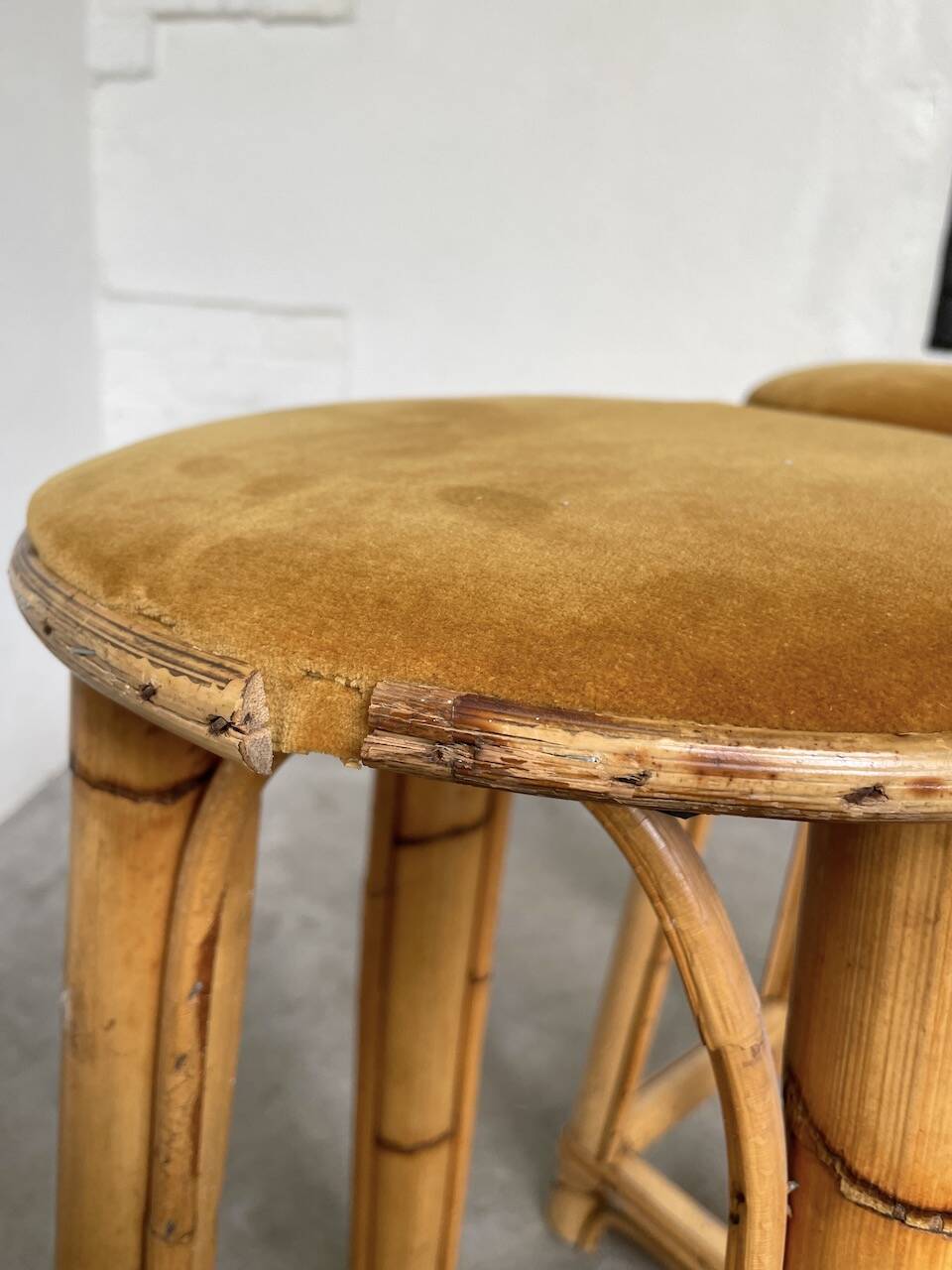 Set of three rattan high stools