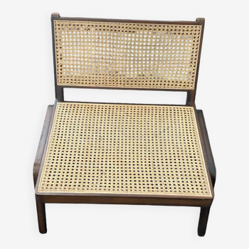 Low wood and cane armchair