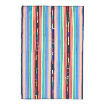 Tapis de zone vintage turc Oushak fait main en laine et coton bleu 155x233 des années 1970