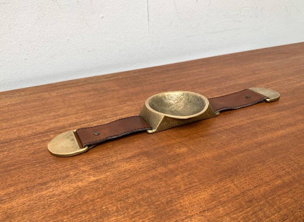 Mid-Century Bronze and Leather Armrest Bowl or Ashtray, 1960s