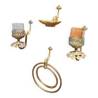 Set 4 Brass Dolphin Bathroom Accessories