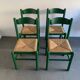 Série de 4 chaises en bois et paille