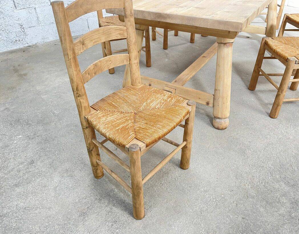 table et chaises paillées par Georges Robert années 1950
