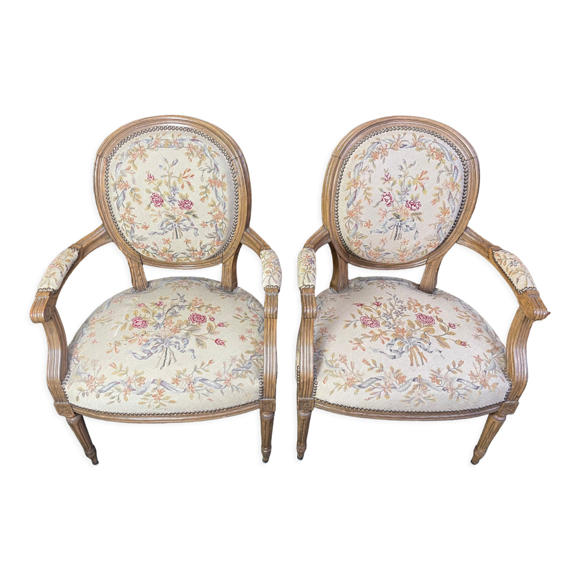 Pair of Louis XVI period medallion armchairs