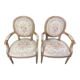 Pair of Louis XVI period medallion armchairs
