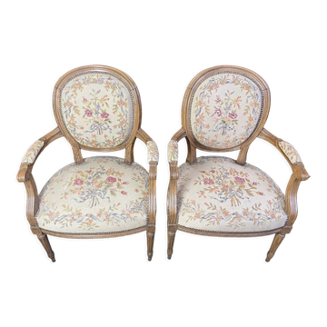 Pair of Louis XVI period medallion armchairs