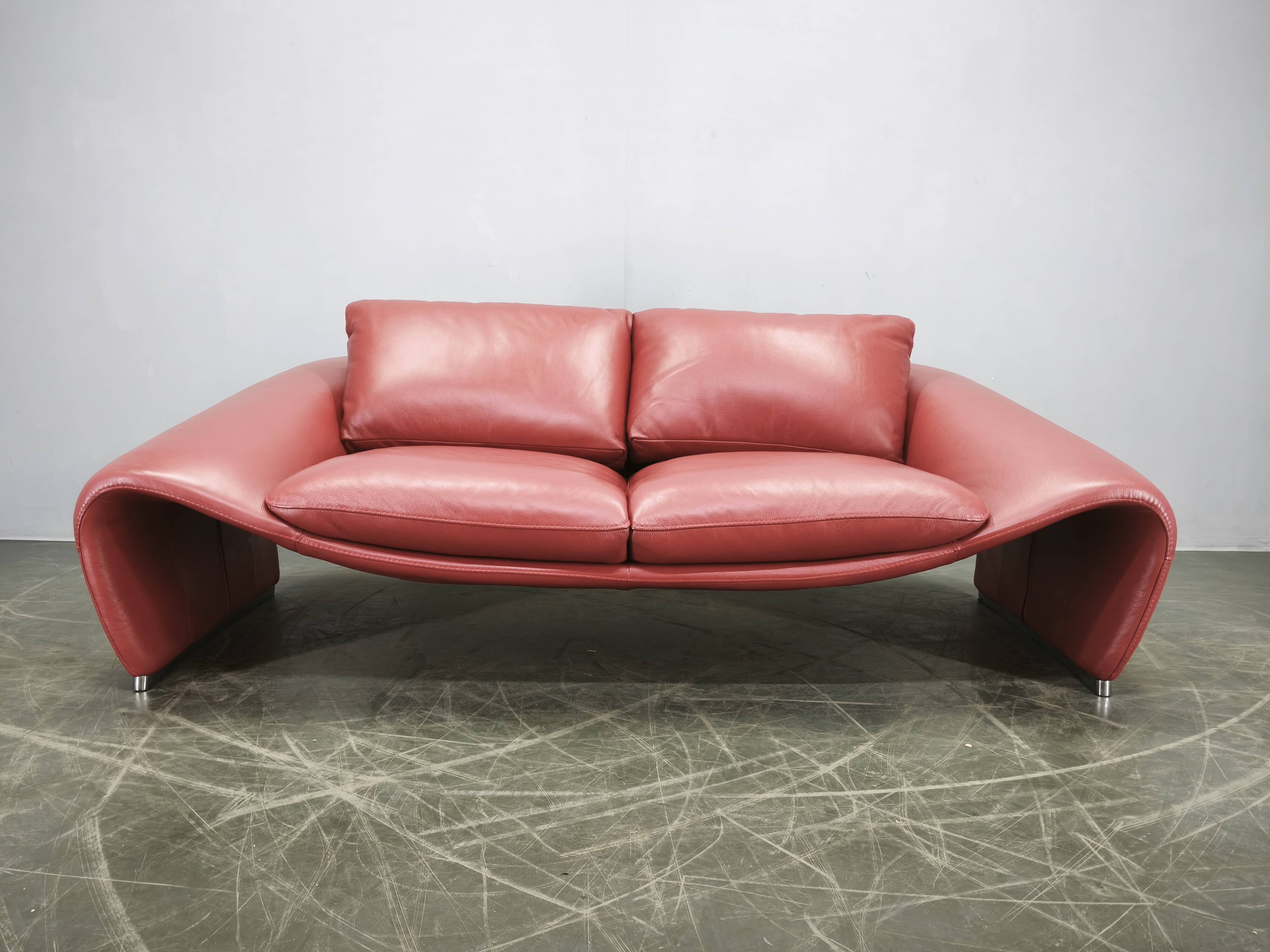 Italian Red Leather Sofa by Divanotti, Postmodern, 1990s