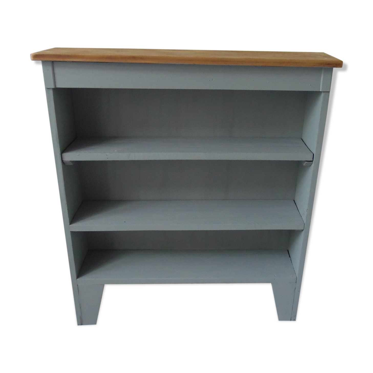 Bibliothèque vintage vert de gris perle 2 étagères plateau en pitchpin