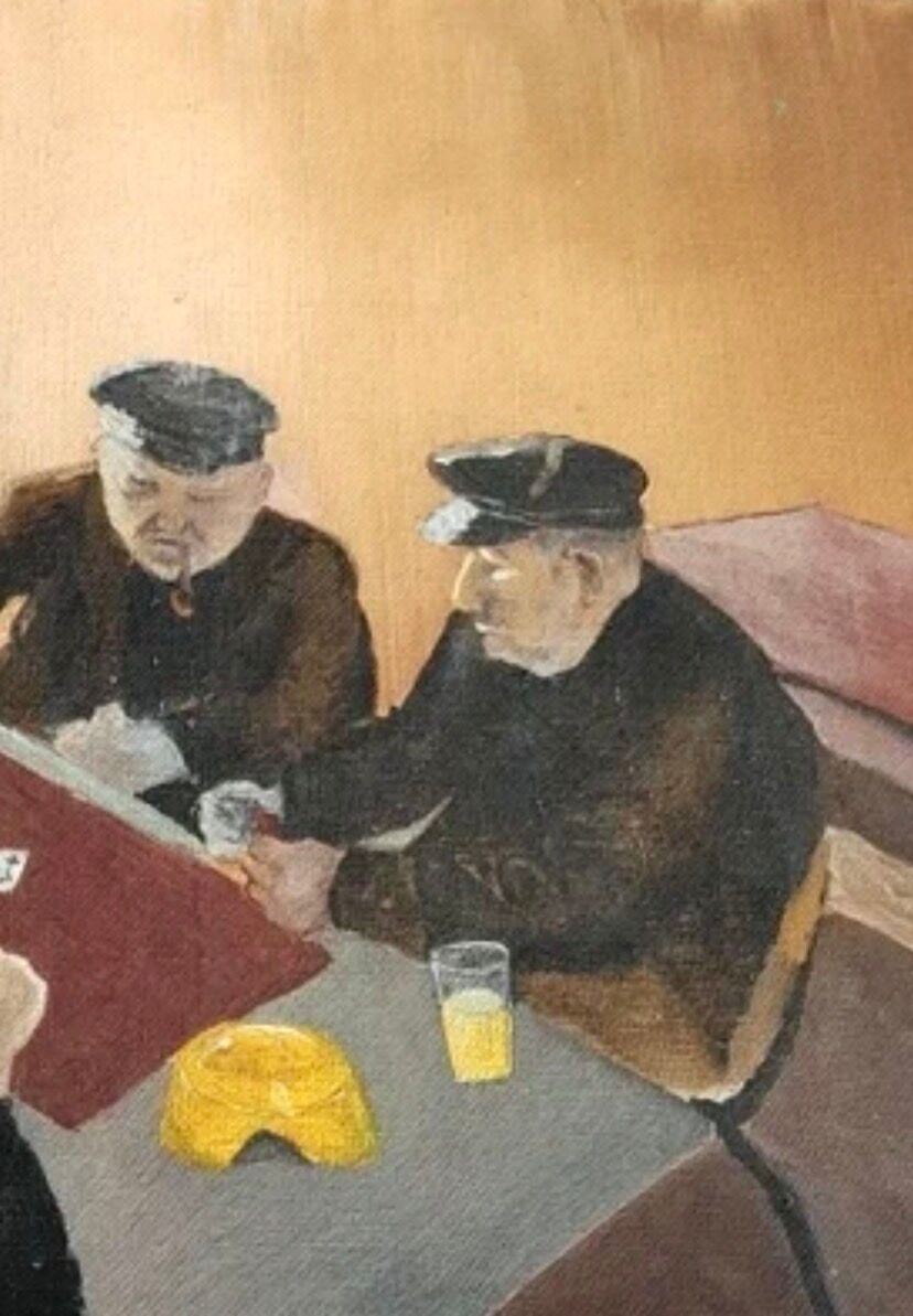 Oil on canvas under glass, "The Players" 1950
