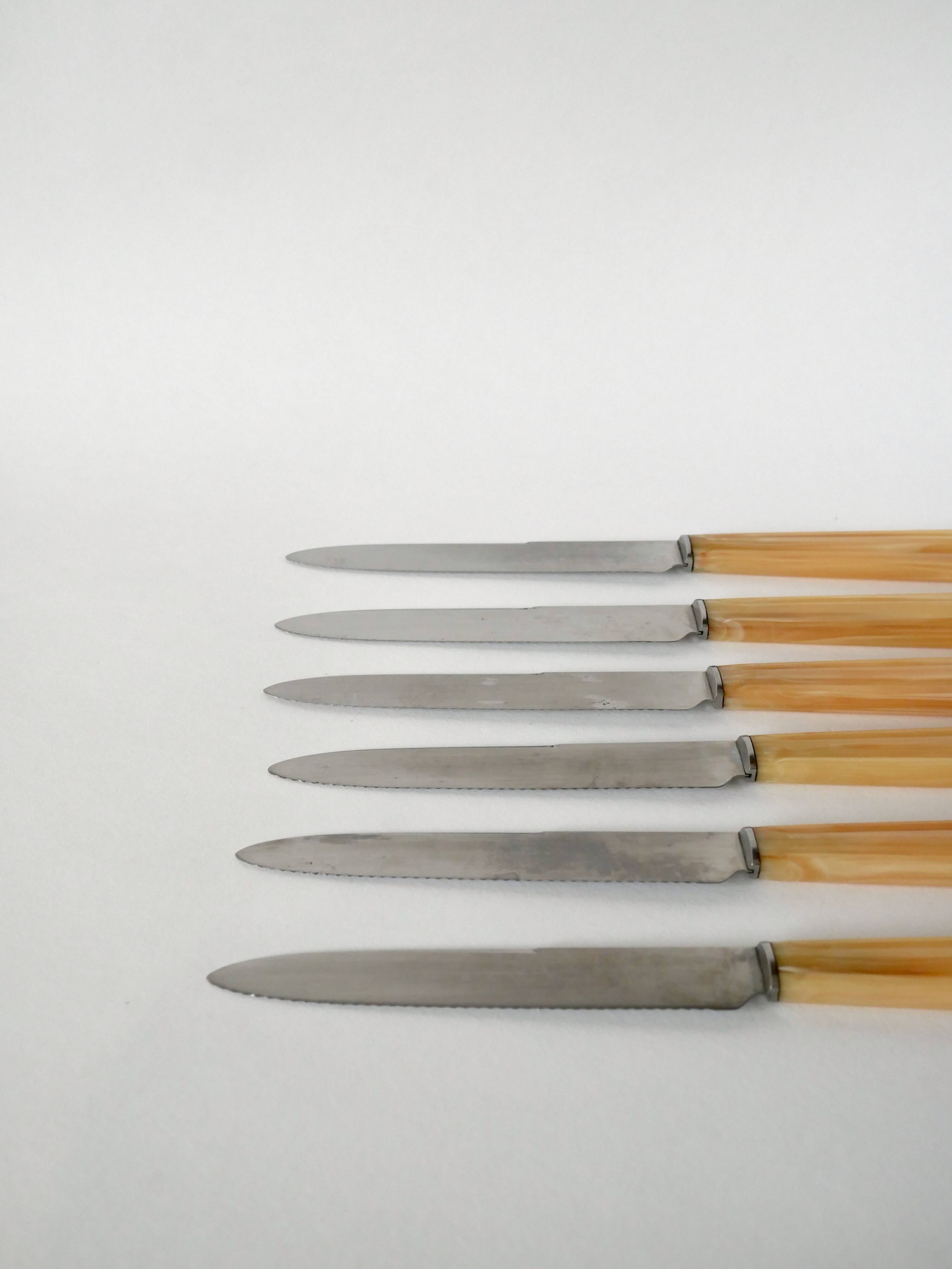 set of 6 large bakelite toothed knives 1960