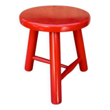 Tabouret vintage, porte-plante tripode en bois laqué rouge
