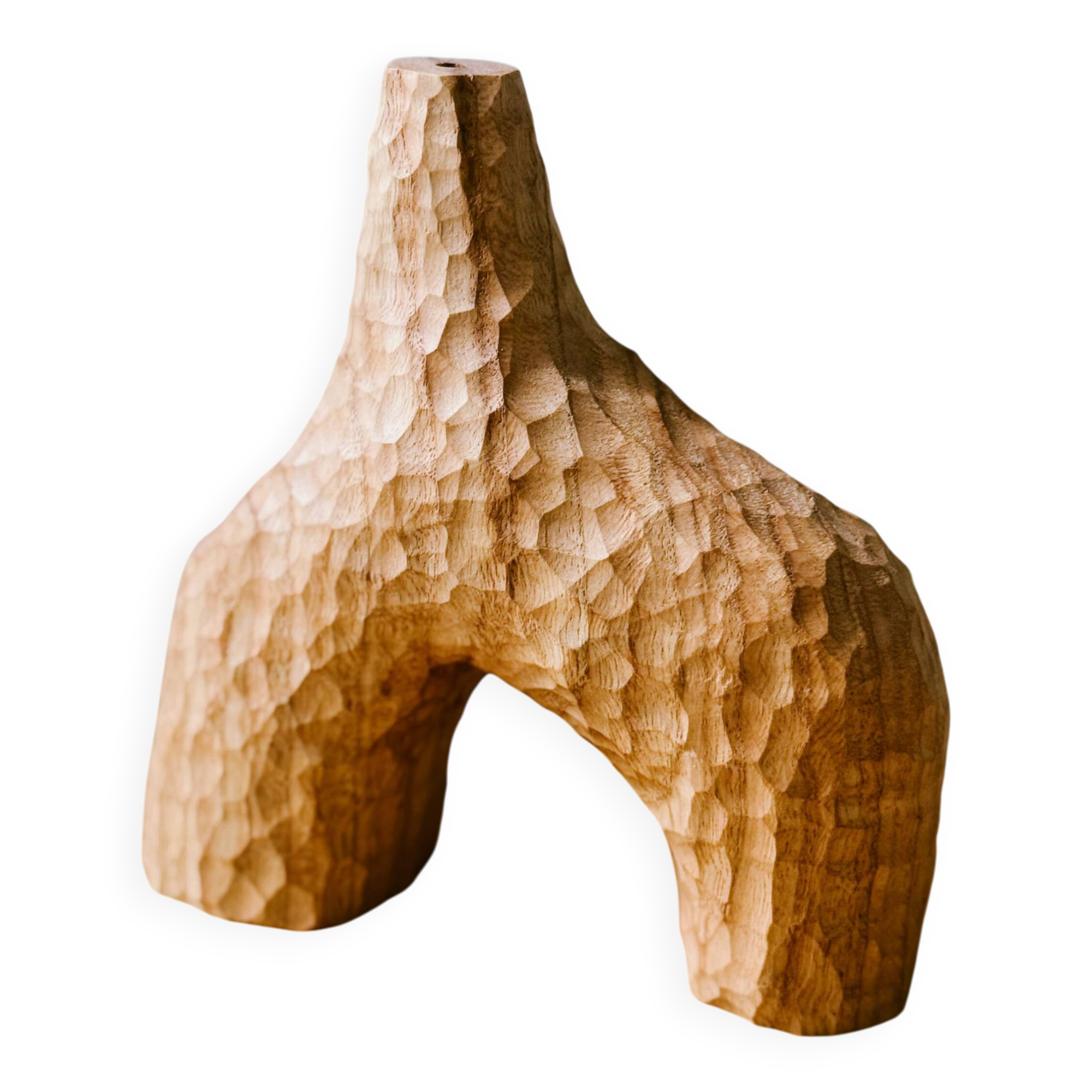 Hand-carved soliflore vase in solid chestnut wood.