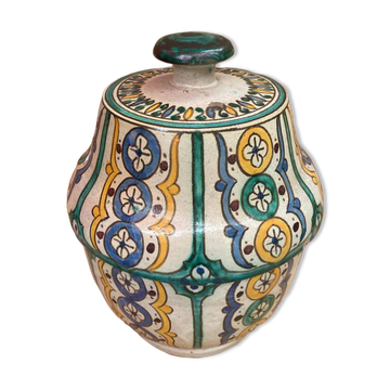 Old Jobbana Butter Jar Morocco Polychrome Earthenware 19th Century Vintage #B084