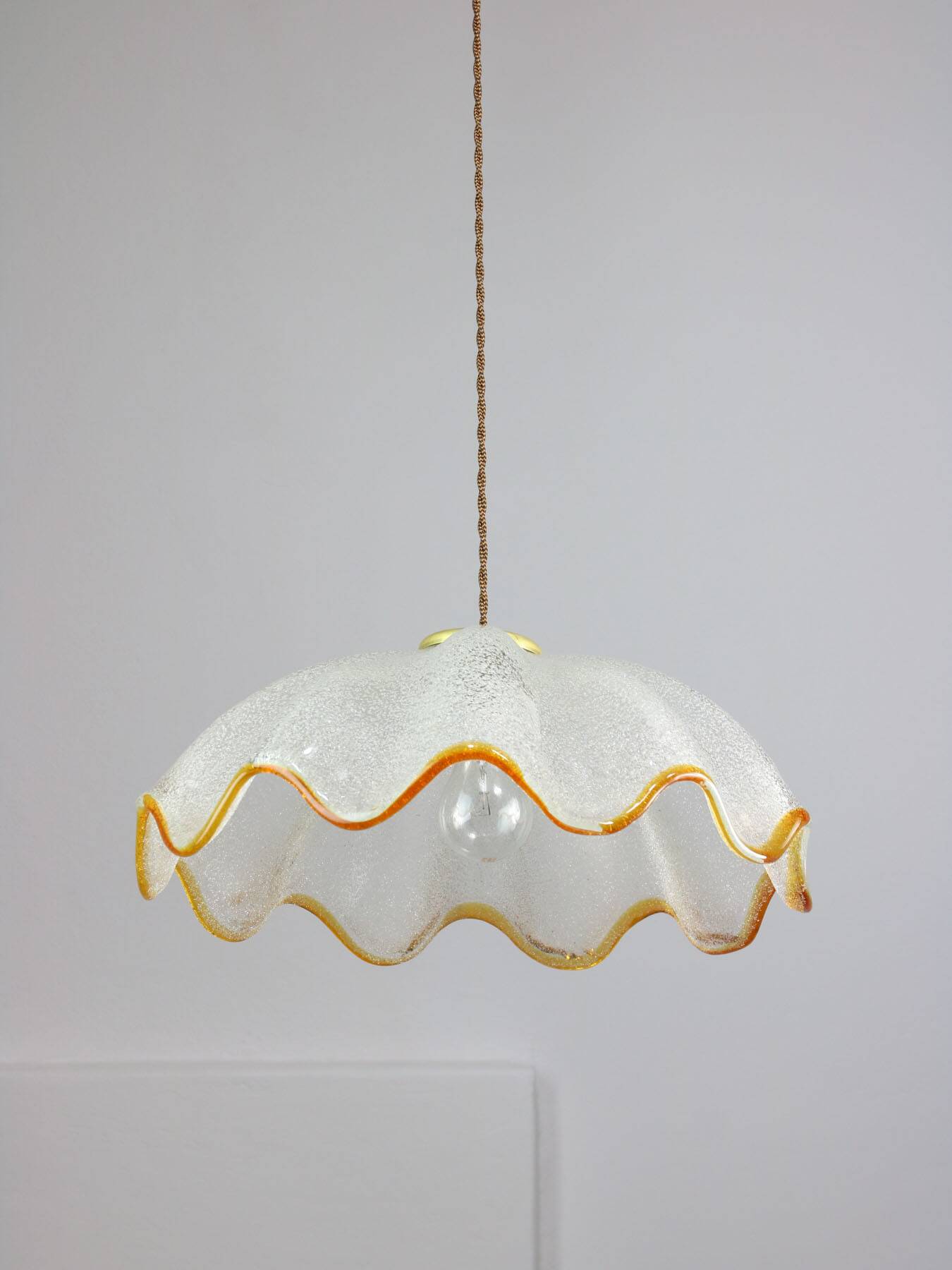 Mid-Century Italian Murano Glass and Brass Pendant Lamp