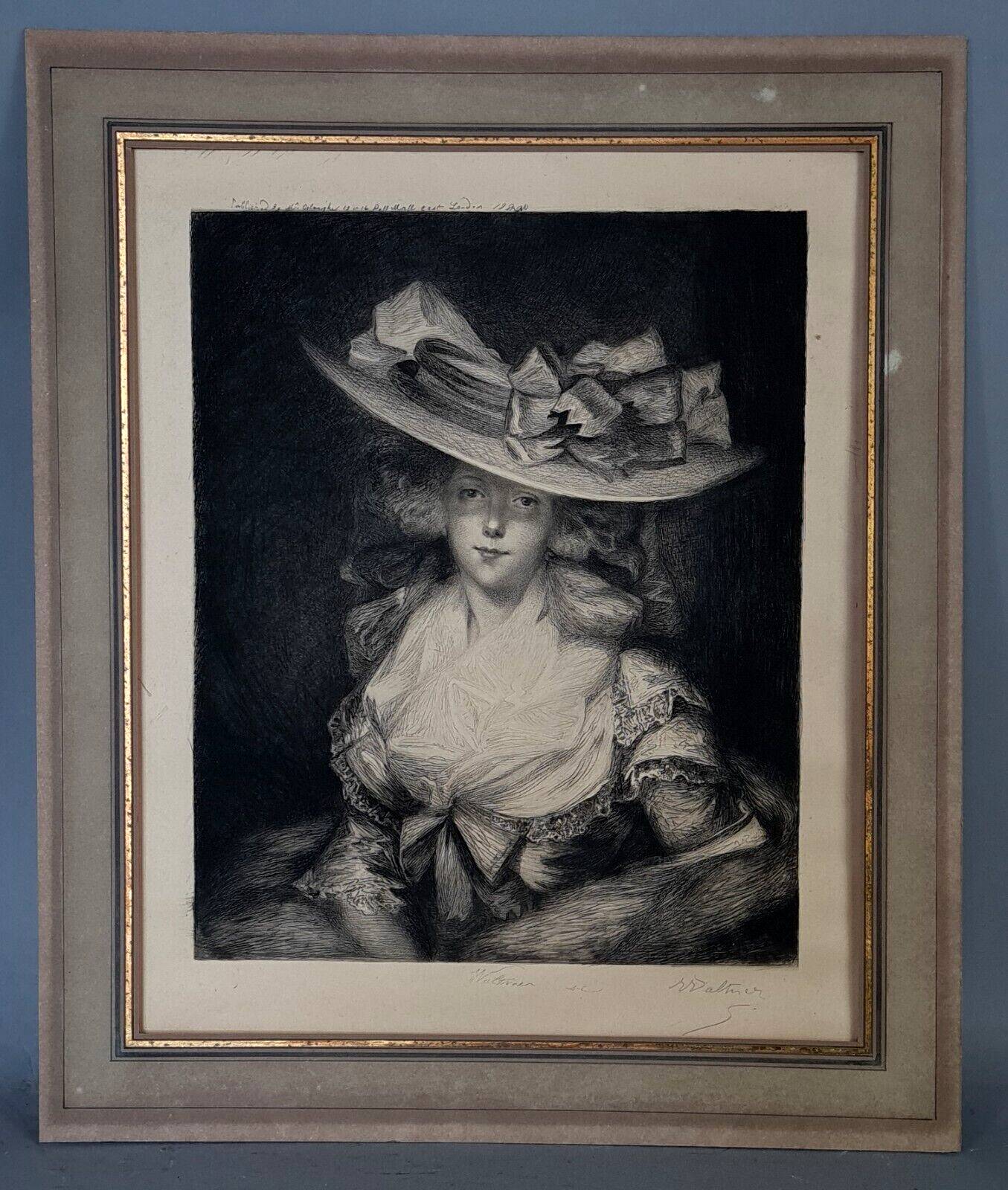 English engraving: Young woman with a hat, signed Waltner, dated 1880 SC265