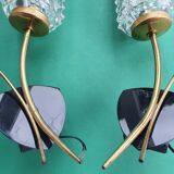 Pair of large gold wall lights with tulip-shaped globes by Arlus